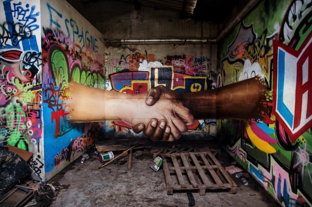 Street art hands walls